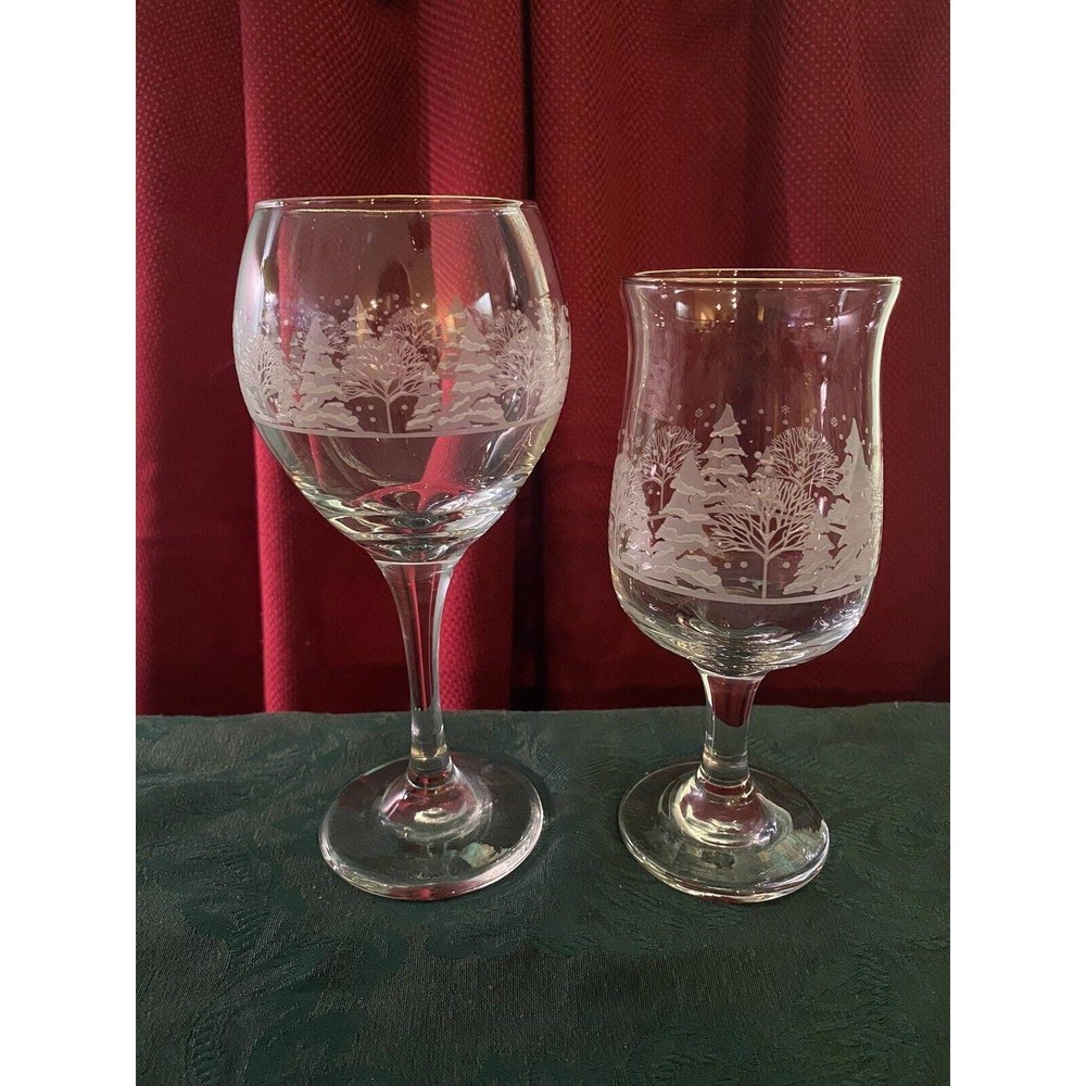 Vintage MCM 10oz Pines By Lynn's China Glassware Goblets With Gold Trim